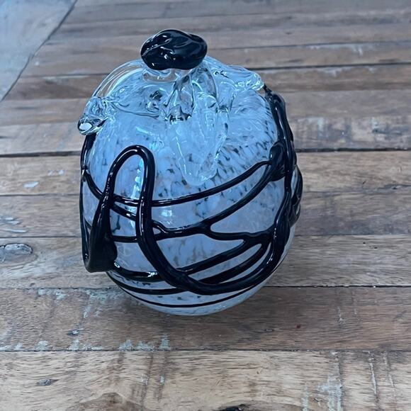 Unmarked Other - Hand-Blown Art Glass Clear Abstract Sculpture Black Drip Glass 5.5"